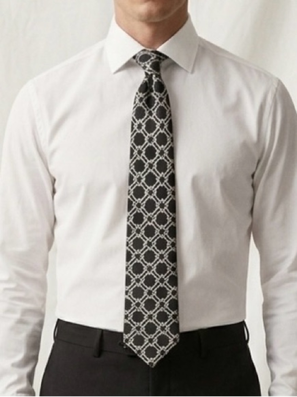 Vintage Trevira Black Silver Chain Link Geometric Wide Necktie OS